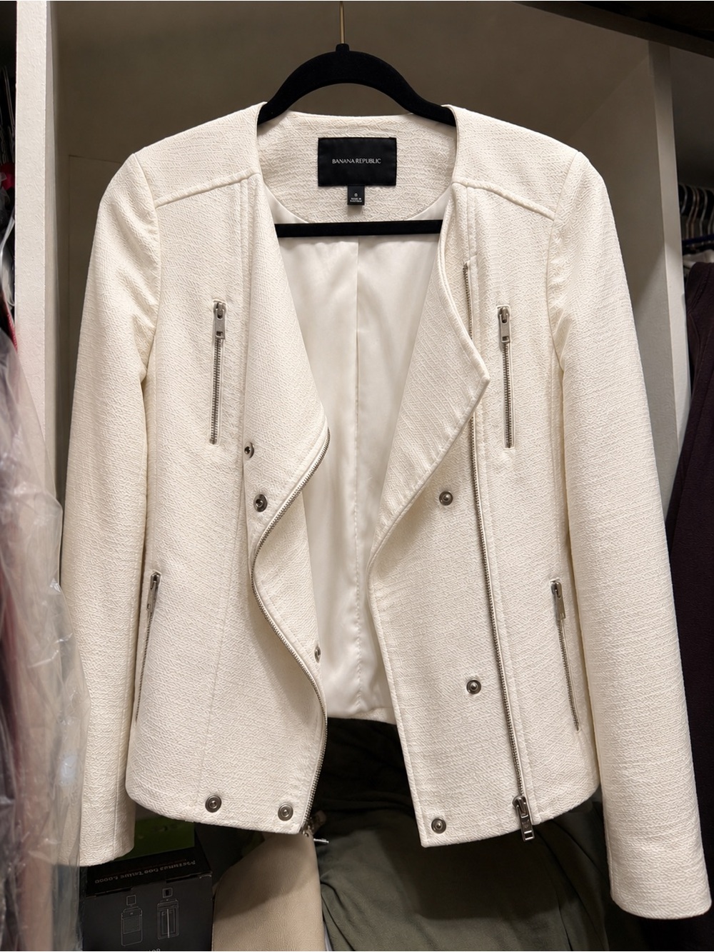 Banana Republic Women's Cream Textured Moto Blazer